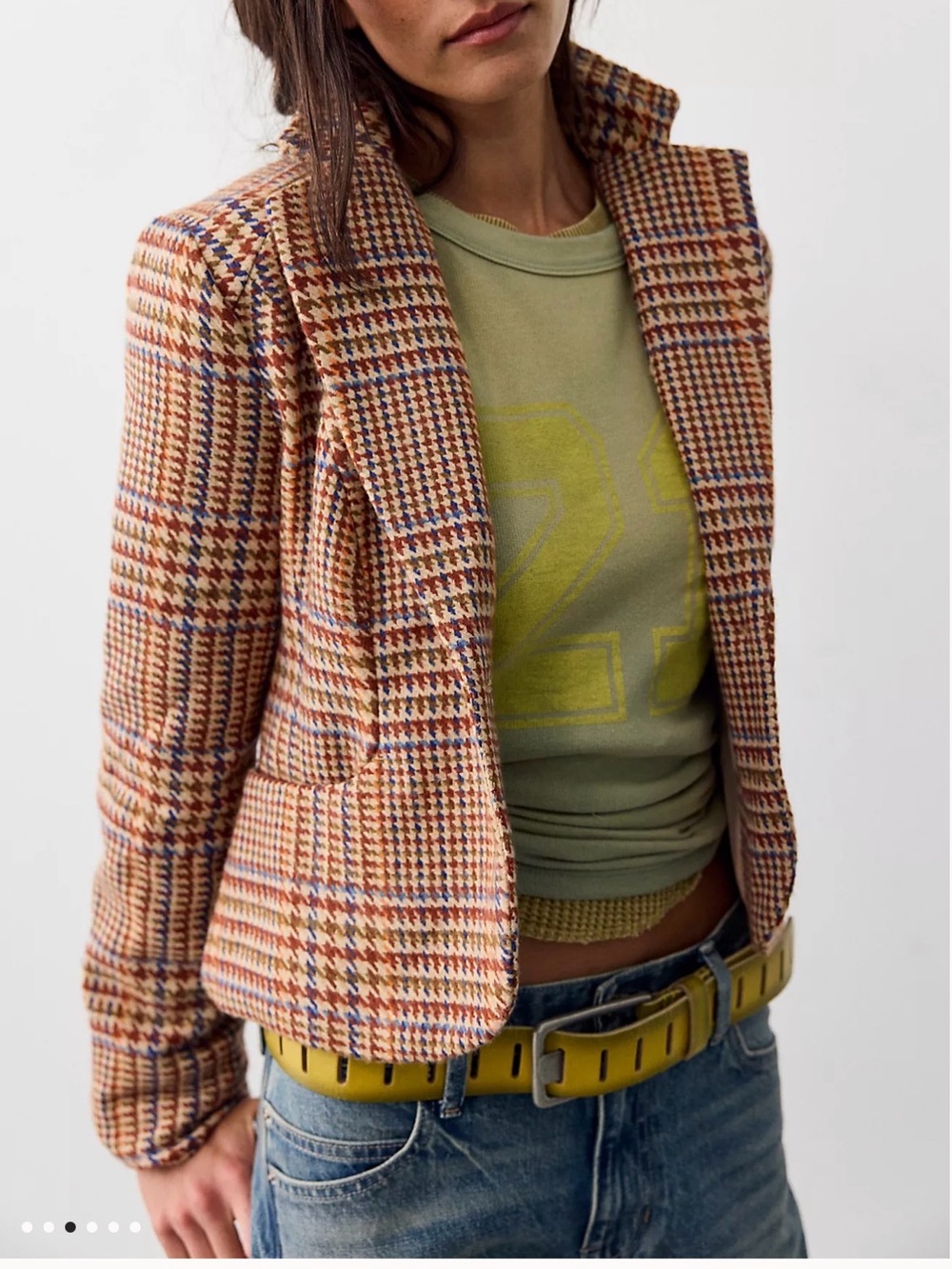Checked Tailored Blazer in Tan and Rust